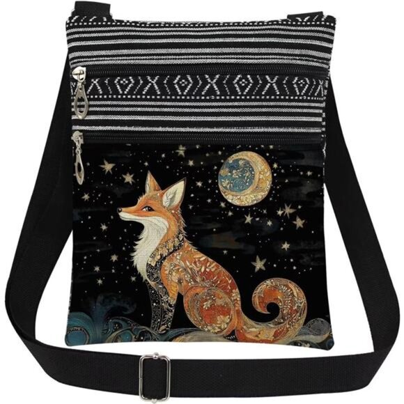 Handbags - Fox Art Print Crossbody Bag Adjustable Unisex Shoulder Bag for Christmas